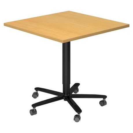 Système de tables conférence BISTRO 88Q D avec plateau couleur hêtre et pied étoile noir sur roulettes de hjh OFFICE PRO