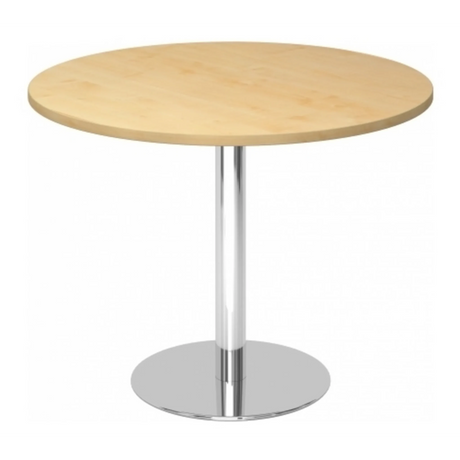 Table de conférence ronde système BISTRO F100R C avec plateau en érable et pied chromé de hjh OFFICE PRO