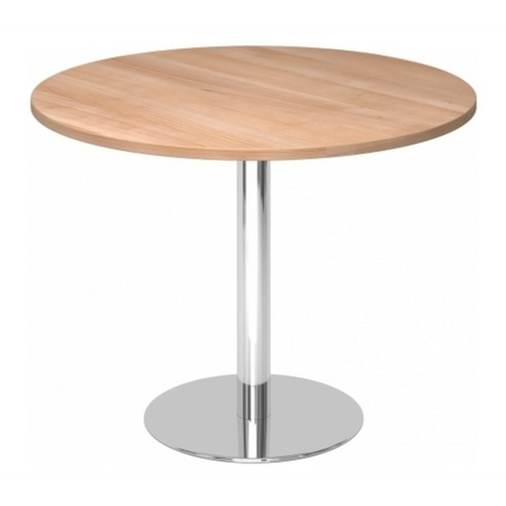 Table de conférence ronde Système BISTRO F100R C avec plateau en noyer et pied chromé de hjh OFFICE PRO
