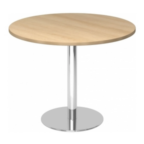 Table de conférence ronde BISTRO F100R C avec plateau en chêne et pied chromé brillant de hjh OFFICE PRO