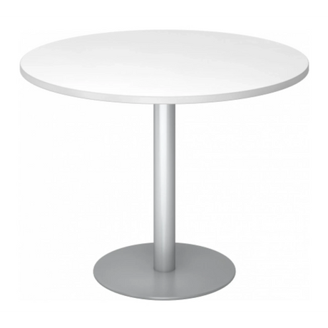 Table de conférence ronde BISTRO F100R S avec plateau blanc et pied argenté de hjh OFFICE PRO