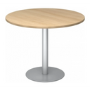 Table conférence Système ronde BISTRO F100R S avec plateau effet chêne clair et pied argenté de hjh OFFICE PRO