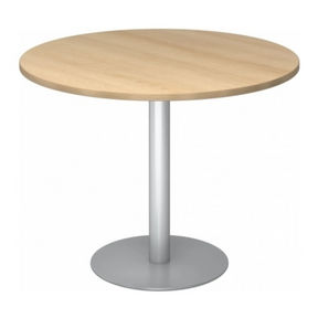 Table conférence Système ronde BISTRO F100R S avec plateau effet chêne clair et pied argenté de hjh OFFICE PRO