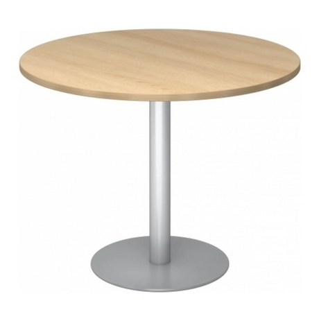 Table conférence Système ronde BISTRO F100R S avec plateau effet chêne clair et pied argenté de hjh OFFICE PRO