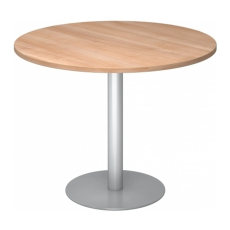 Table de conférence ronde BISTRO F100R S avec plateau en bois clair et pied argenté de hjh OFFICE PRO