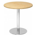 Table de conférence ronde BISTRO F80R C avec surface en érable clair et pied chromé de hjh OFFICE PRO