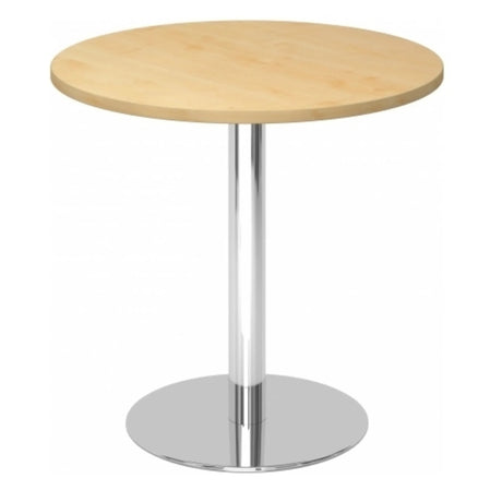 Table de conférence ronde BISTRO F80R C avec surface en érable clair et pied chromé de hjh OFFICE PRO