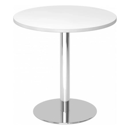 Table de conférence ronde BISTRO F80R C avec plateau blanc et pied chromé de hjh OFFICE PRO