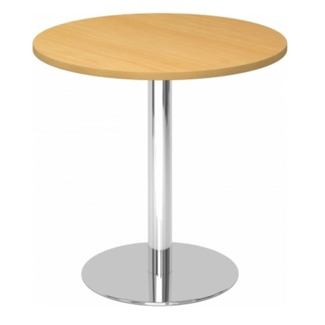 Table de conférence ronde BISTRO F80R C avec plateau en hêtre et pied chromé de hjh OFFICE PRO