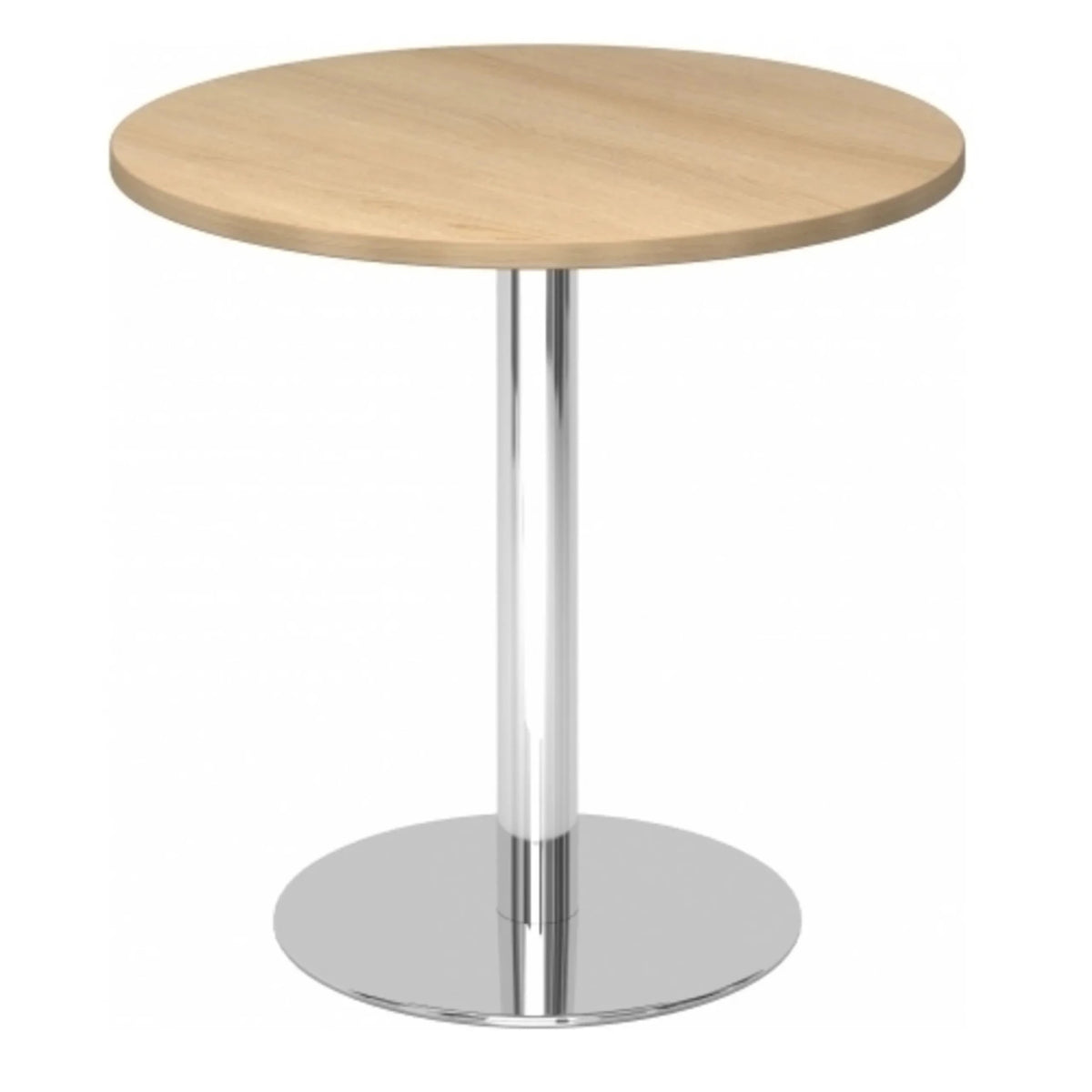 Table de conférence ronde BISTRO F80R C avec plateau en chêne et pied chromé de hjh OFFICE PRO