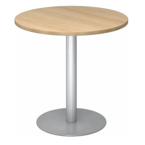 Table conférence ronde Système BISTRO F80R S avec plateau en chêne et pied argenté de hjh OFFICE PRO