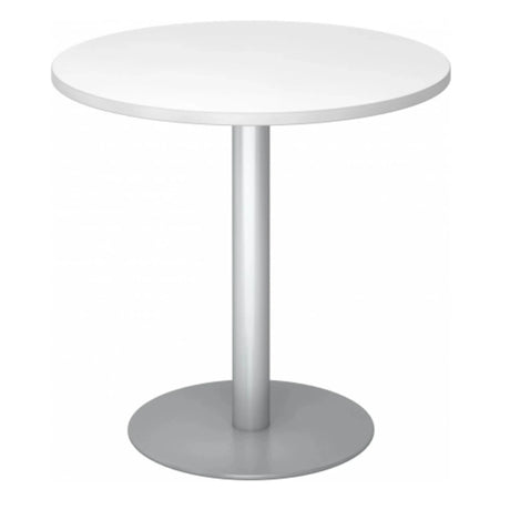 Table conférence Système ronde BISTRO F80R S avec plateau blanc et pied argenté de hjh OFFICE PRO