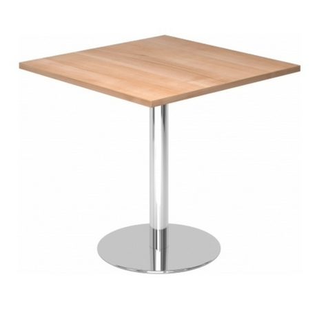 Système de tables conférence BISTRO F88Q C avec plateau carré en noyer et pied rond en chrome de hjh OFFICE PRO