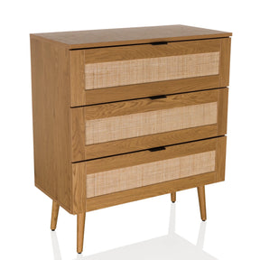 Commode BOHEO K en chêne avec trois tiroirs et façades en cannage viennois de hjh LIVING