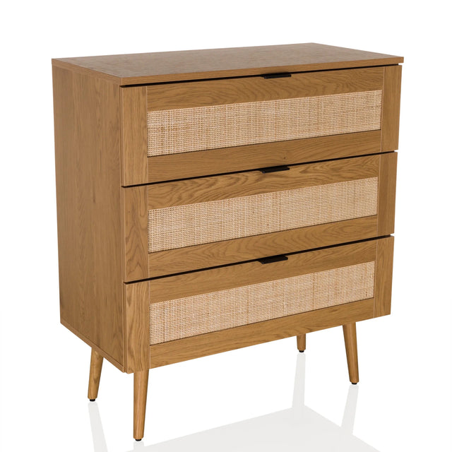 Commode BOHEO K en chêne avec trois tiroirs et façades en cannage viennois de hjh LIVING