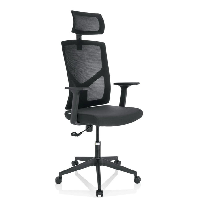 Siège de bureau à domicile BRETON B avec revêtement en maille noire et appuie-tête de hjh OFFICE