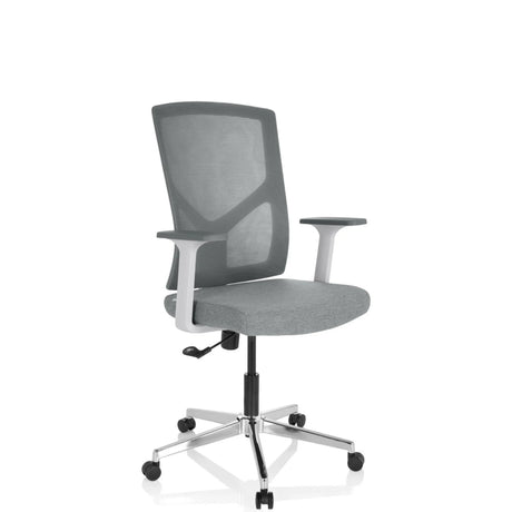 Siège de bureau à domicile BRETON BASE W gris avec dossier en maille et pied en étoile argenté de hjh OFFICE