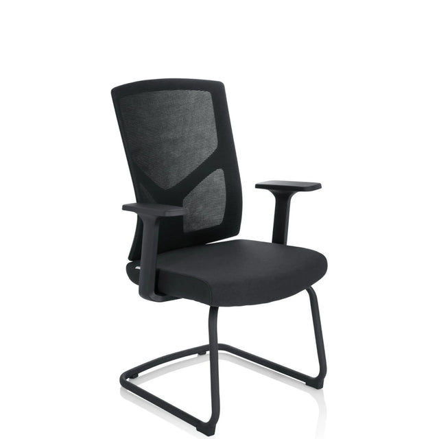 Chaises cantilever BRETON V B noires avec dossier en maille et accoudoirs de hjh OFFICE