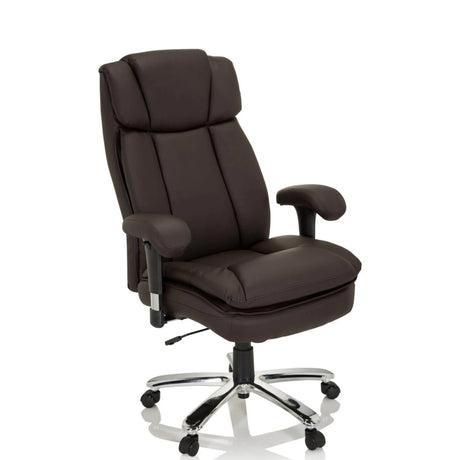 Siège pivotant BUILDER XXL I en similicuir marron foncé avec pied en étoile brillant de hjh OFFICE