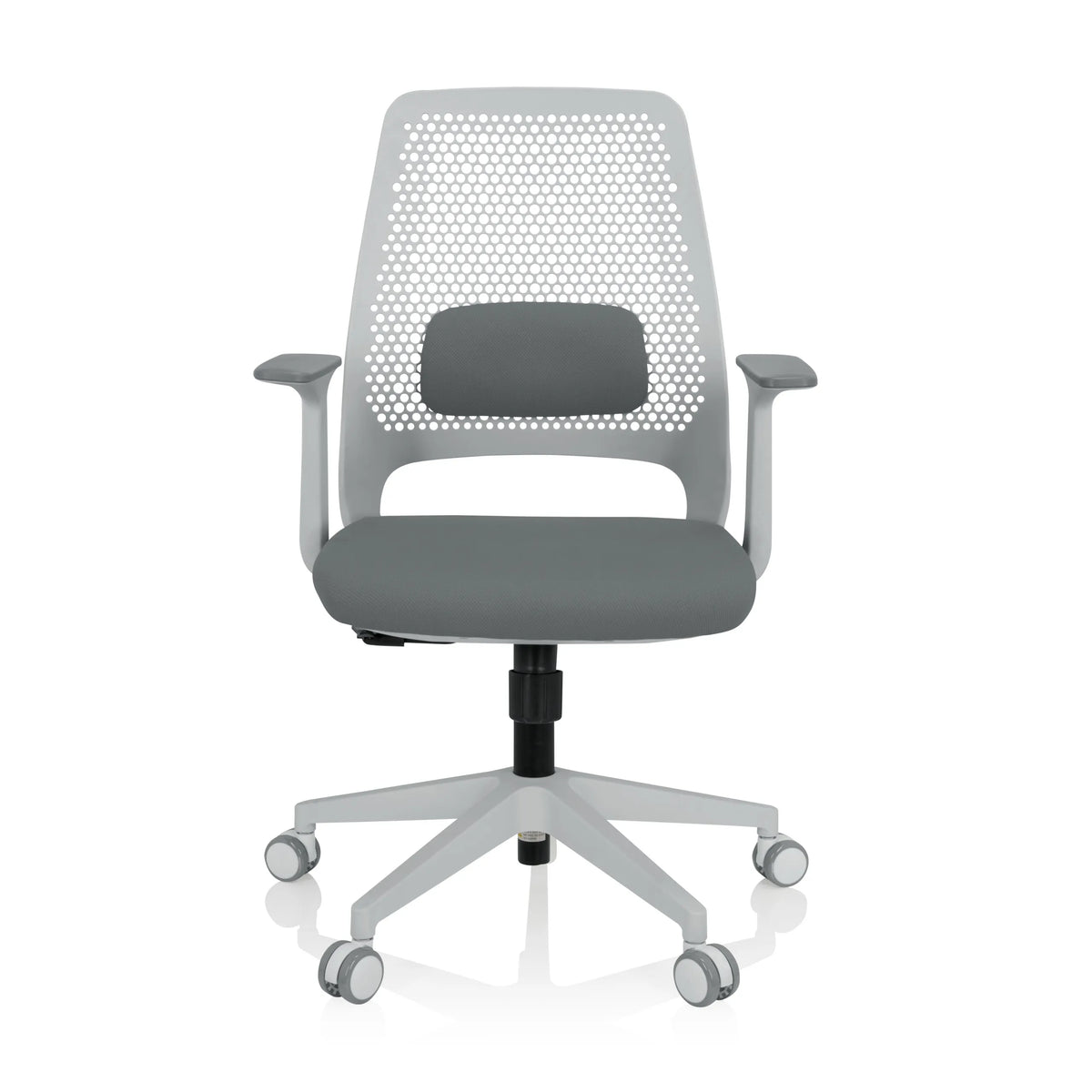 Siège de bureau à domicile PARFERIO W gris avec dossier en maille et base à cinq roulettes de hjh OFFICE – vue à 360° (vue de face 0°)
