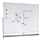 Surface écrivable du tableau blanc MULTIBOARD I avec quatre aimants colorés et des notes manuscrites de hjh OFFICE