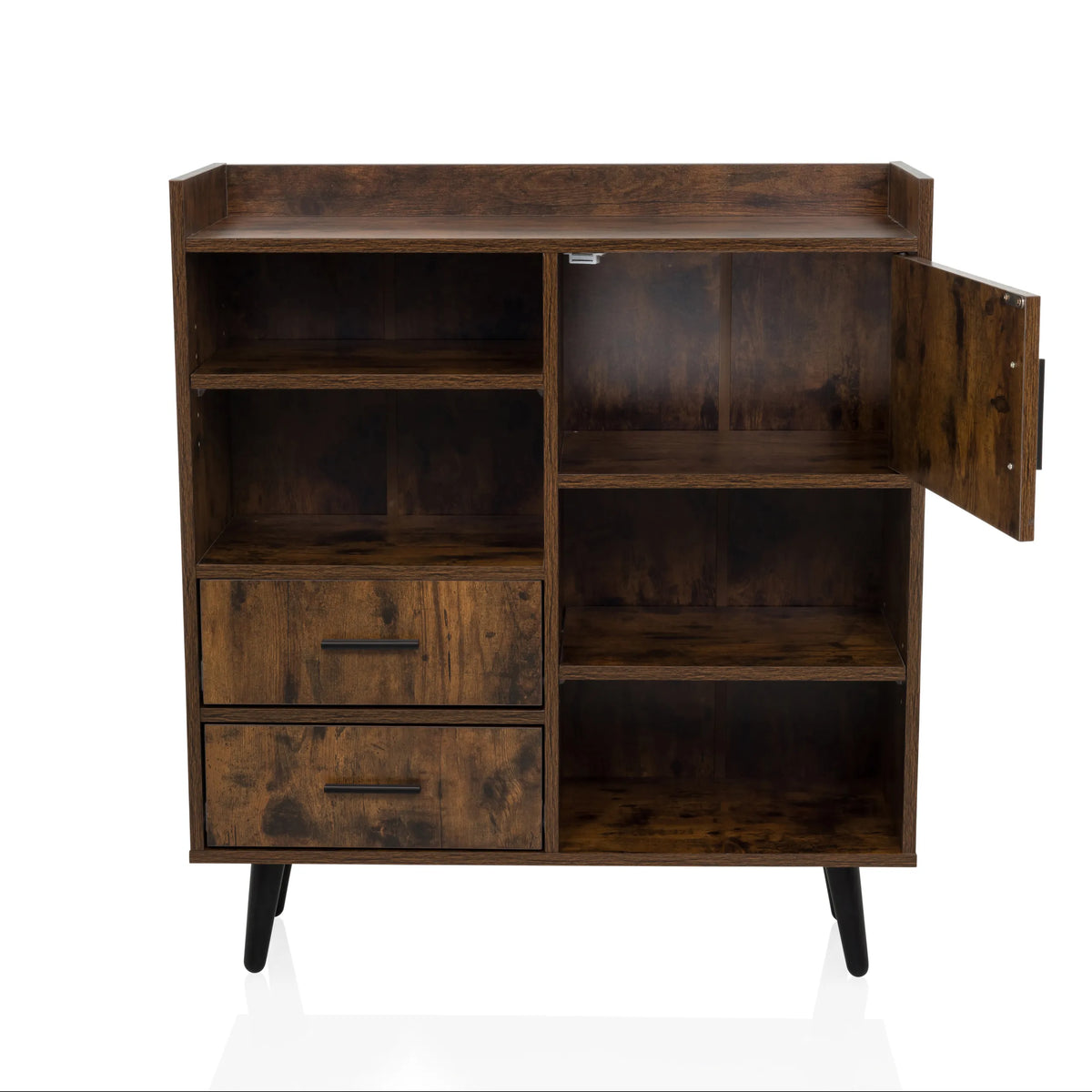 Commode MYRDAL en marron et noir avec deux tiroirs et un compartiment ouvert de hjh LIVING