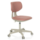 Chaise pivotante pour des enfants KID CLASSIC rose avec assise rembourrée et base à cinq roulettes de hjh OFFICE – vue à 360° (vue de trois quarts avant 45°)