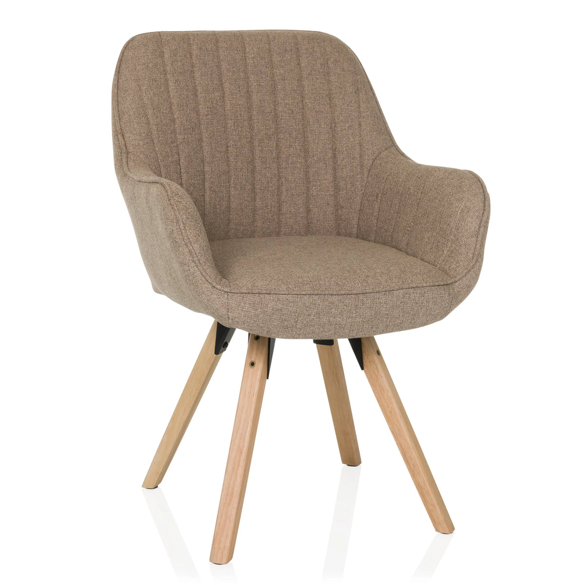 Chaise rembourrée beige SCANDI SOFT avec revêtement en tissu structuré et quatre pieds en bois de hjh LIVING – vue à 360° (vue de face 15°)
