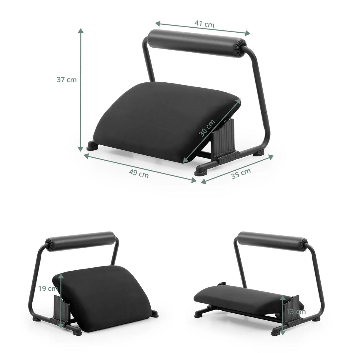 Dessin coté du Repose-pieds Podi Velvet de 49 × 35 cm en noir de hjh OFFICE