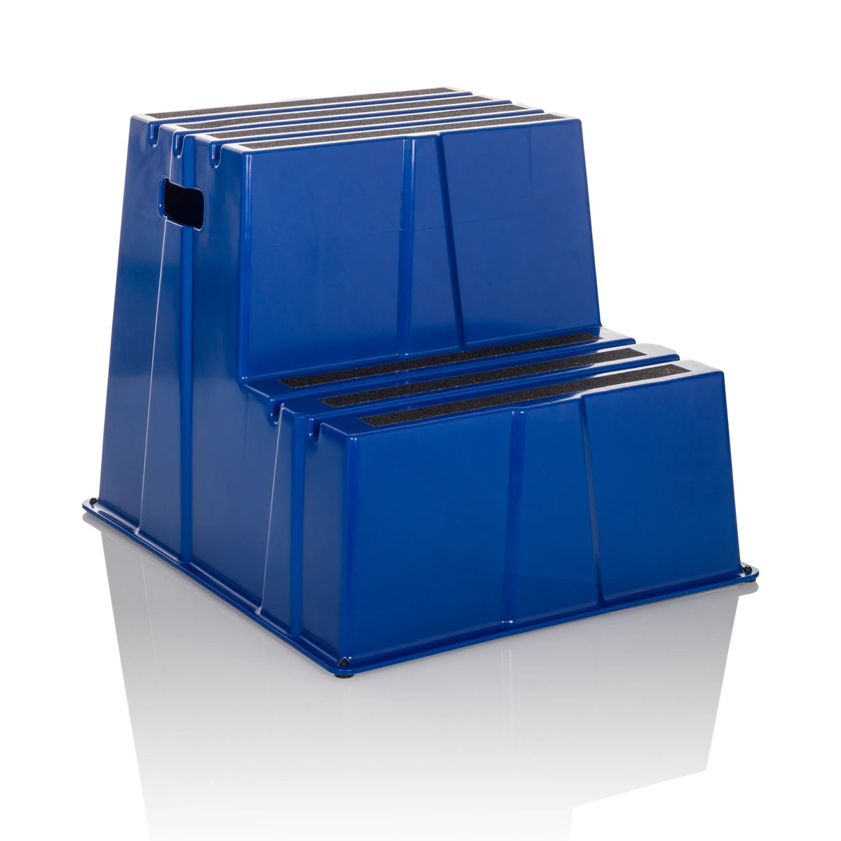 Tabouret marchepied bleu TIO-E2 à deux marches de hjh OFFICE – vue à 360° (vue de trois quarts avant 30°)