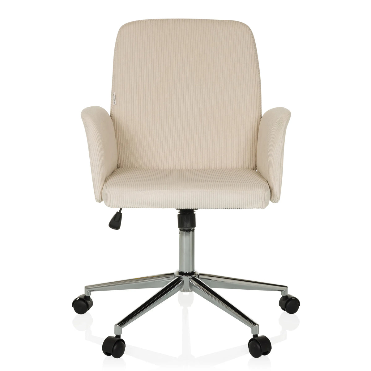 Siège de bureau à domicile SOLAO CORD beige avec revêtement côtelé et base à cinq roulettes de hjh OFFICE – vue à 360° (vue de face 0°)