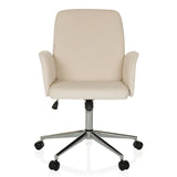 Siège de bureau à domicile SOLAO CORD beige avec revêtement côtelé et base à cinq roulettes de hjh OFFICE – vue à 360° (vue de face 0°)