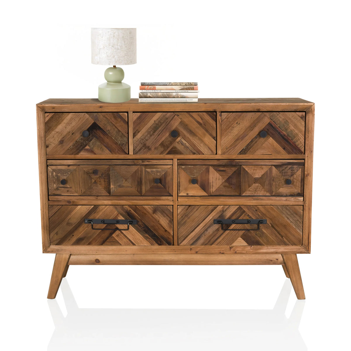 Buffet SANTJAGO WOOD XL en bois brun foncé avec motif à chevrons et poignées noires de hjh LIVING