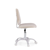 Vue latérale de la chaise pivotante pour des enfants Lumikid en beige avec piétement blanc et roulettes de hjh OFFICE