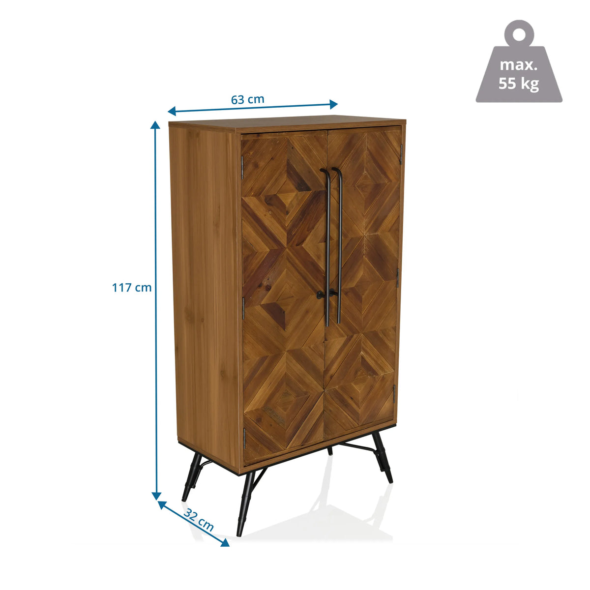 Dessin coté de la Commode SANTJAGO WOOD HIGH de 117 × 63 cm et charge maximale de 55 kg de hjh LIVING