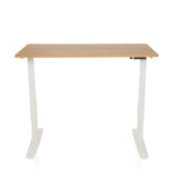 Bureau réglable en hauteur électriquement STAND BASIC en blanc et chêne avec piétement en T de hjh OFFICE – vue à 360° (vue de face 0°)