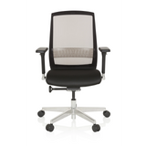 Siège de bureau haut de gamme FOUNTAINE noir avec dossier en maille et piètement à cinq roulettes de hjh OFFICE – vue à 360° (vue de face 0°)