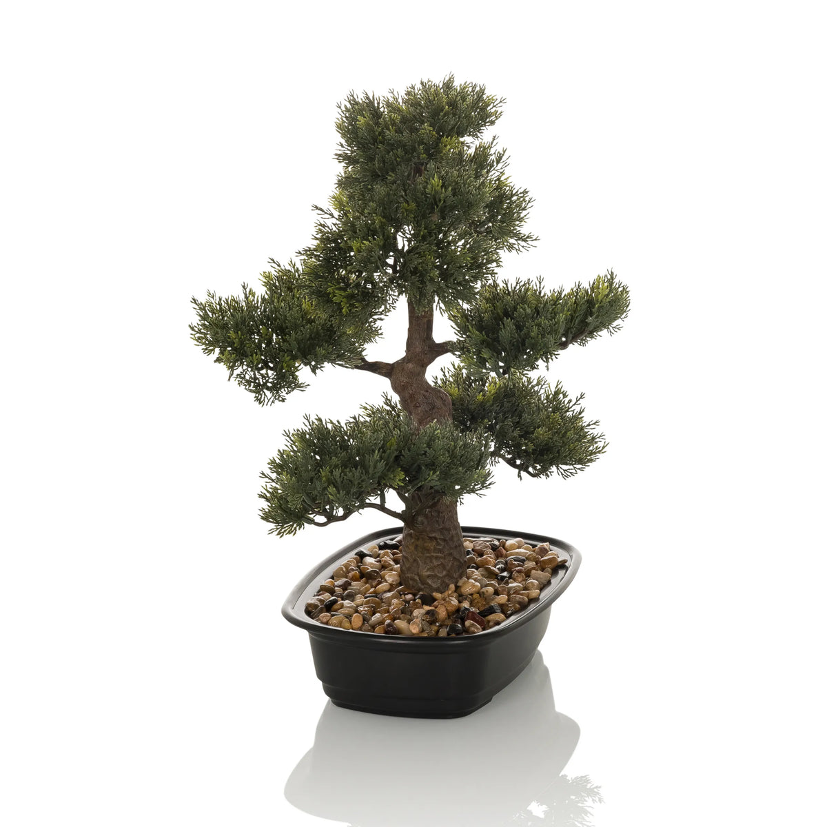 Plante artificielle verte BONSAI en forme de bonsaï dans un pot noir avec des cailloux de hjh OFFICE – vue à 360° (vue arrière 180°)
