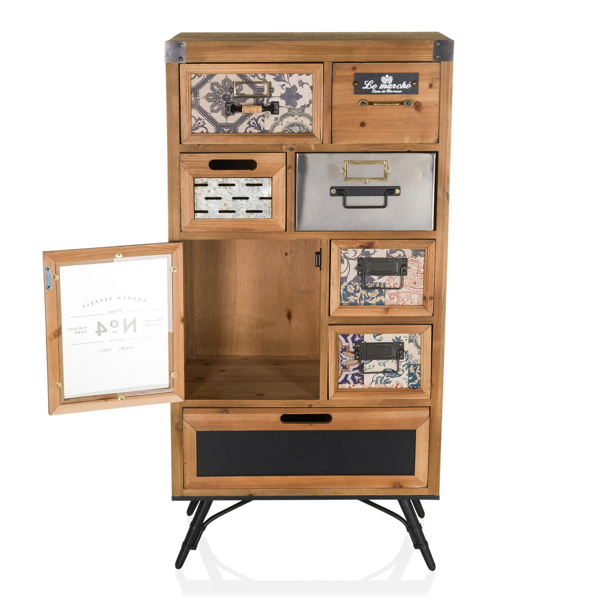 Buffet CONTINENTO S en bois marron foncé avec différents tiroirs et une niche ouverte de hjh LIVING