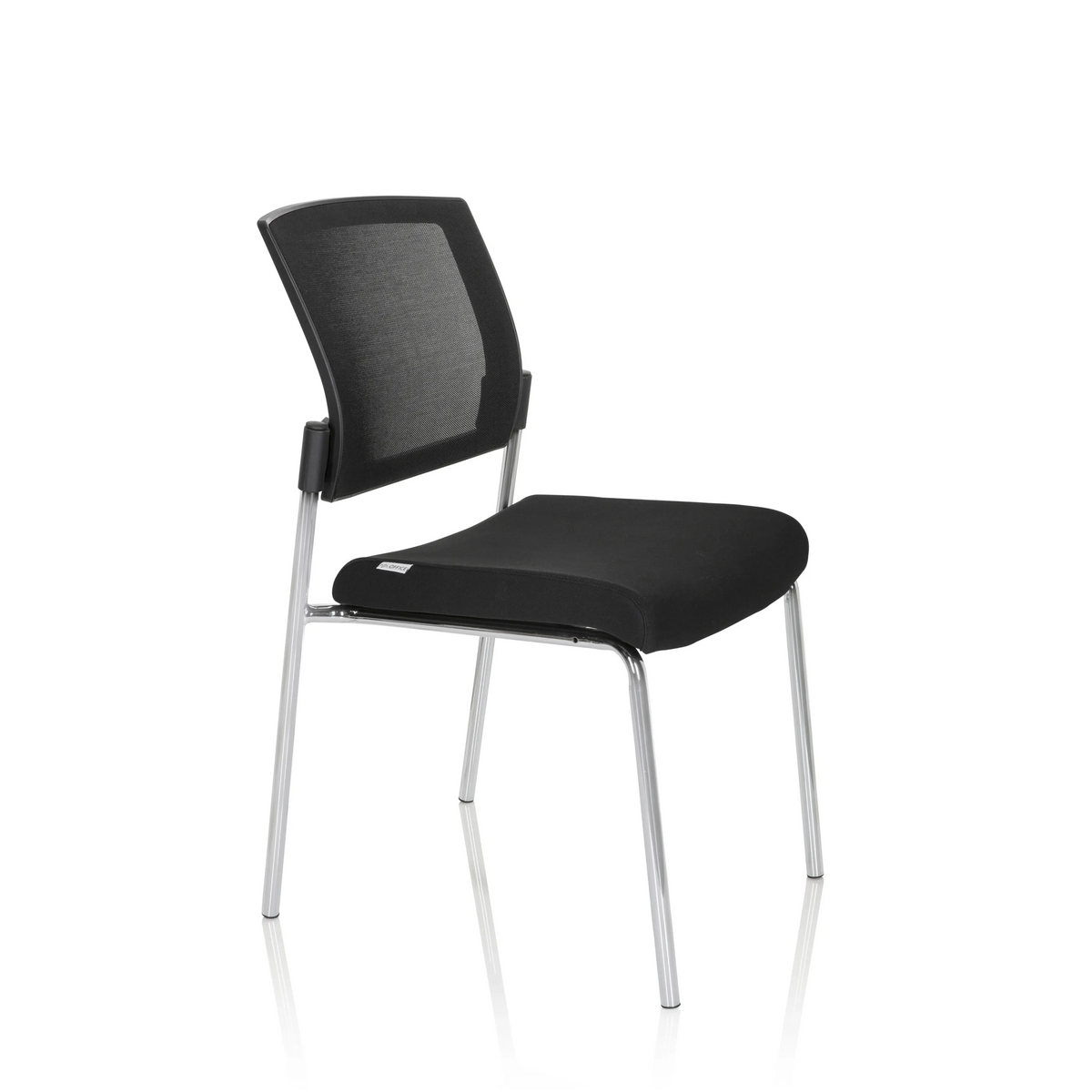 Chaise à quatre pieds K9 V noire avec dossier en maille et structure métallique de hjh OFFICE – vue à 360° (vue de trois quarts avant 60°)