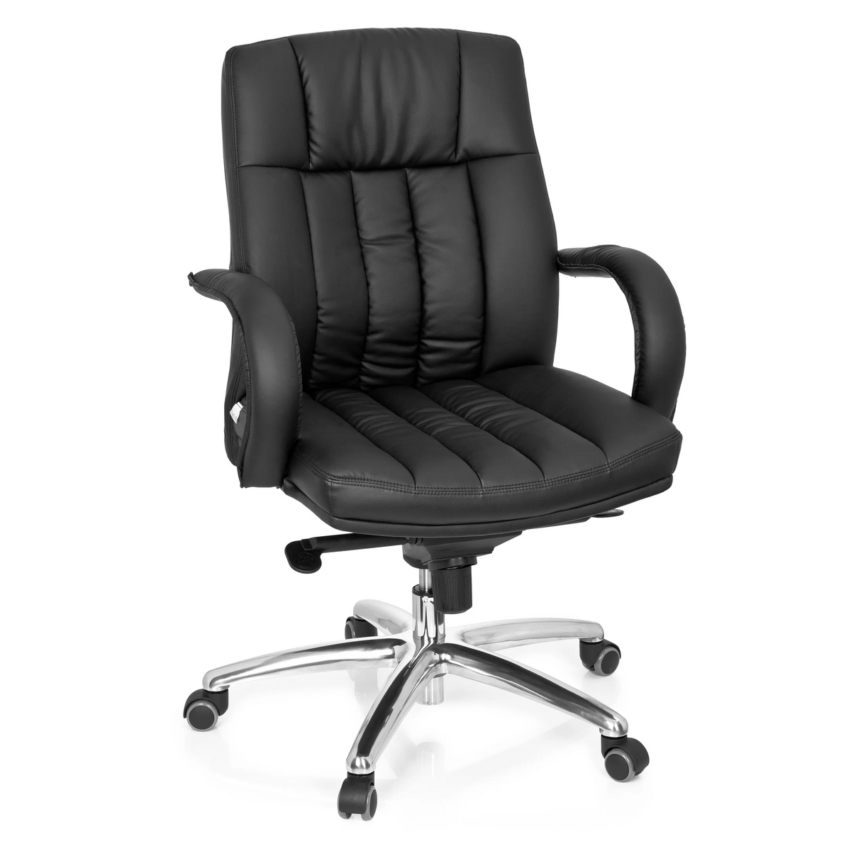 Siège pivotant XXL G 100 noir avec rembourrage capitonné et piètement à cinq roulettes de hjh OFFICE – vue à 360° (vue de face 20°)