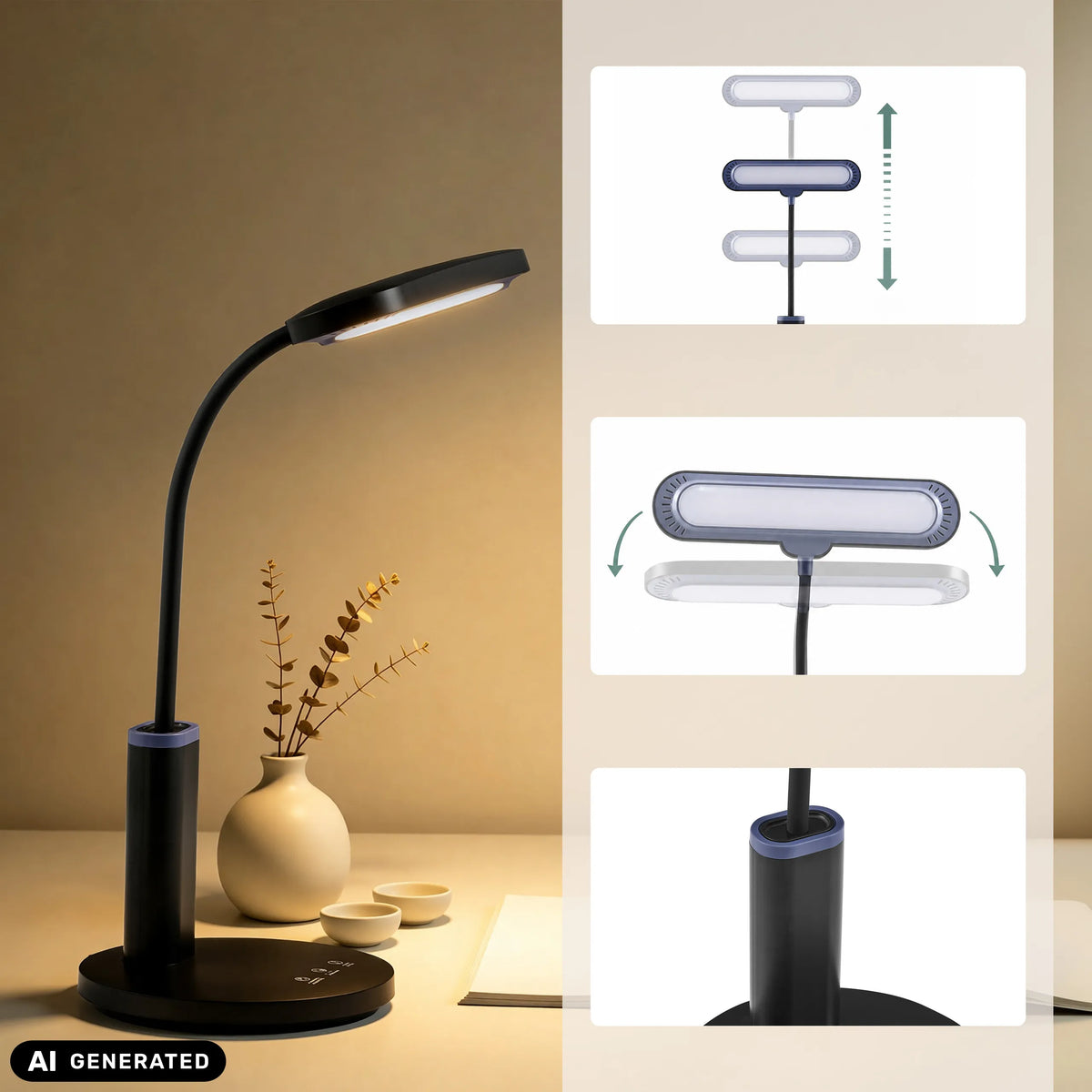 Lampe de bureau Lumanova D4 réglable en noir de hjh OFFICE (image générée par IA)