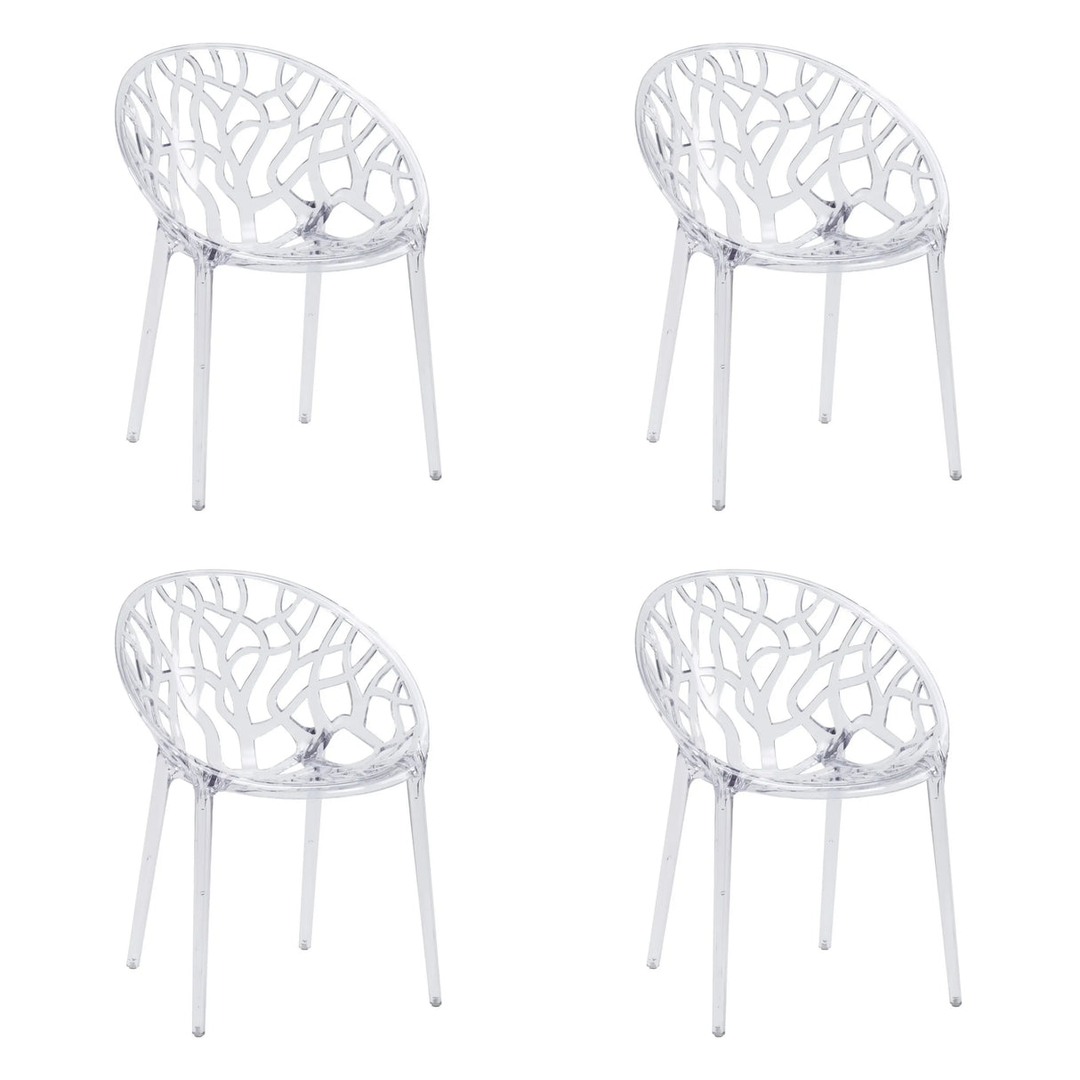 Lot de quatre chaises à quatre pieds Artifo T transparentes avec dossier au motif organique de hjh LIVING