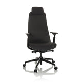 Siège de bureau de qualité professionnelle YUCANO noir, dossier maille, appuie-tête et base à 5 roulettes de hjh OFFICE – vue à 360° (vue de face 15°)