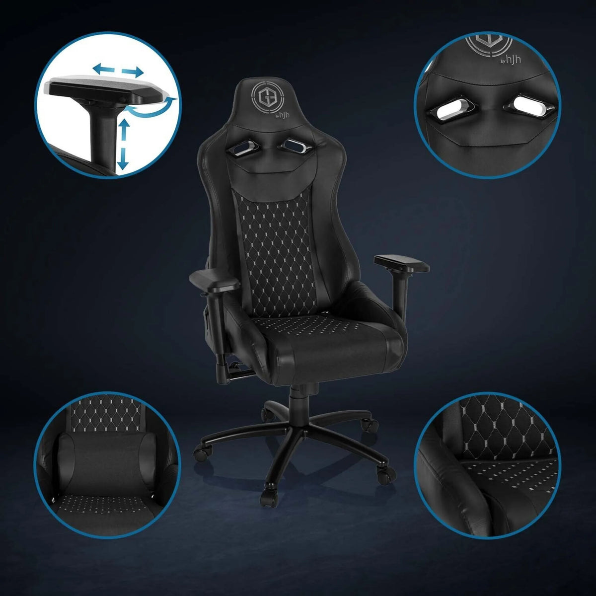 Fauteuil Gamer GAMEBREAKER SX 04 en noir avec accoudoirs réglables et revêtement capitonné de hjh OFFICE