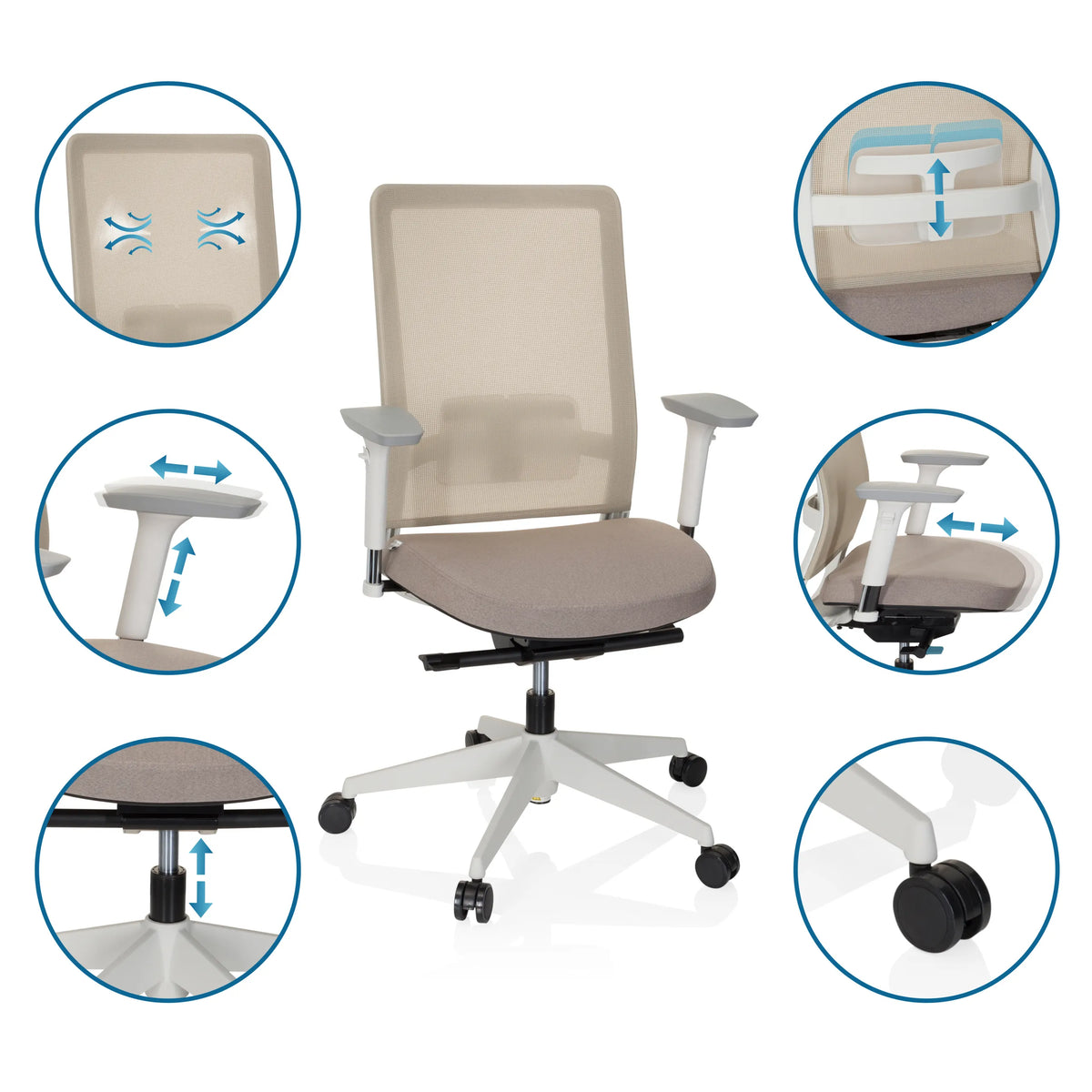 Fonctions réglables du Siège de bureau de qualité professionnelle PURE WHITE en beige de hjh OFFICE