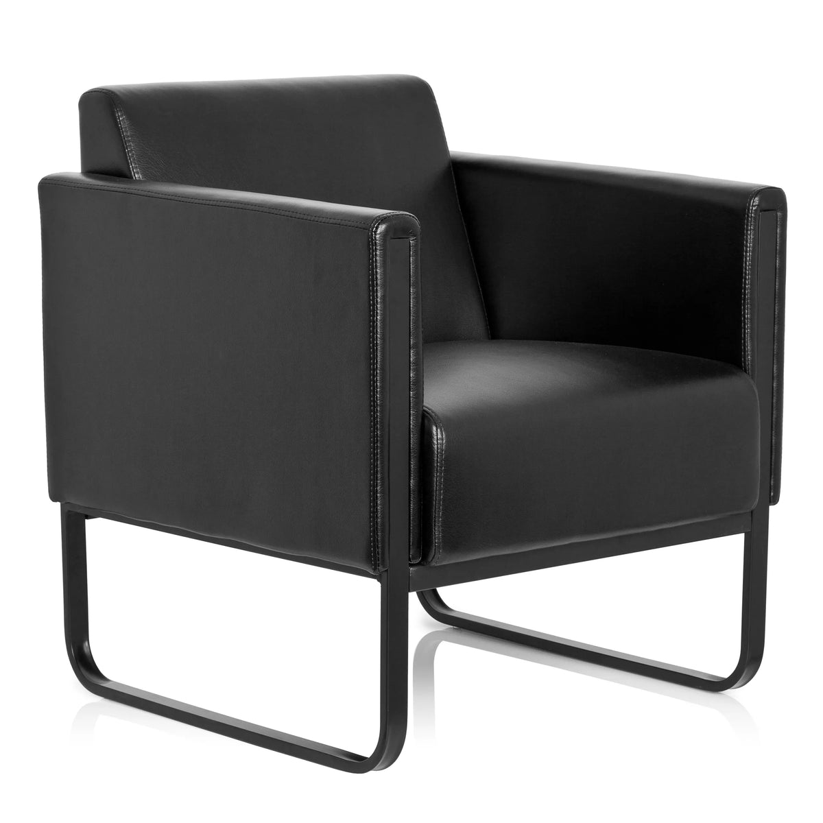 Fauteuil rembourré noir BALI BLACK avec accoudoirs et structure de hjh OFFICE – vue à 360° (vue de trois quarts avant 40°)