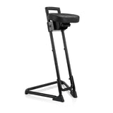 Siège assis-debout TOP WORK 32 noir avec assise rembourrée et piètement en U de hjh OFFICE – vue à 360° (vue de trois quarts avant 40°)