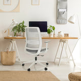 Siège de bureau à domicile PROFONDO ECO W gris avec dossier en maille et accoudoirs blancs de hjh OFFICE