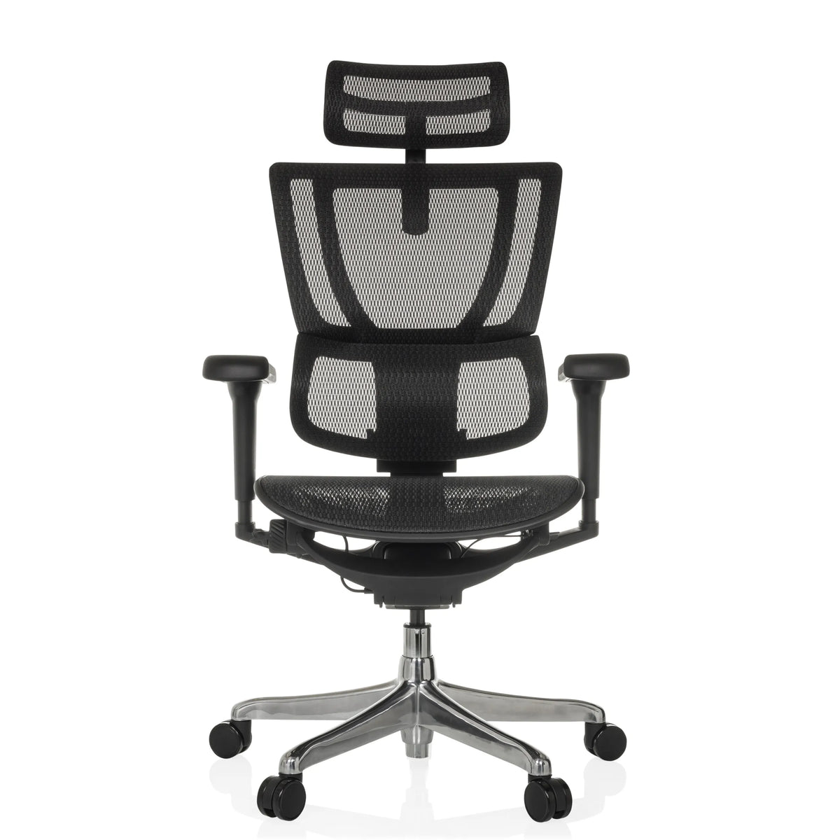Siège de direction de luxe ERGOHUMAN SLIM ULTRA GEN2 noir avec dossier en maille et base à cinq roulettes de hjh OFFICE – vue à 360° (vue de face 0°)